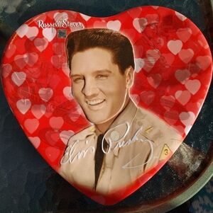 RUSSELL STOVER COLLECTIBLE ELVIS PRESLEY HEART-SHAPED TIN - EMPTY, NO CHOCOLATES